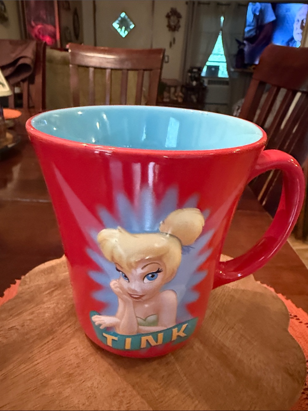 Disney Tinker Bell Red Ceramic Mug with Light Blue Interior